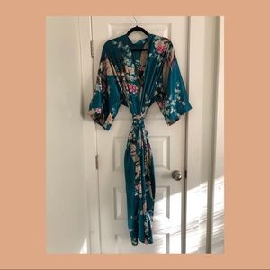 Teal floral kimono with pockets
